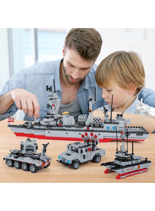 1296 Pieces Aircraft Carrier Building Blocks Set, Military Warship Battleship Building kit with Airplane, Patrol Boat, Army Car, Tank, Creative Roleplay Ship Gift Toys for Kids Boys Girls 6-12 Years