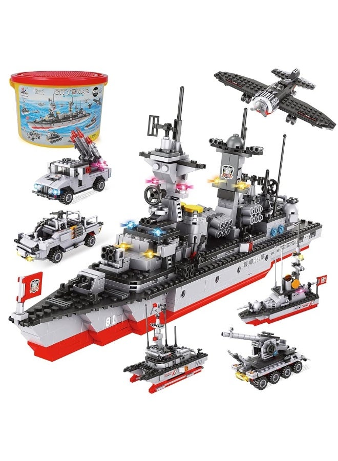 1296 Pieces Aircraft Carrier Building Blocks Set, Military Warship Battleship Building kit with Airplane, Patrol Boat, Army Car, Tank, Creative Roleplay Ship Gift Toys for Kids Boys Girls 6-12 Years