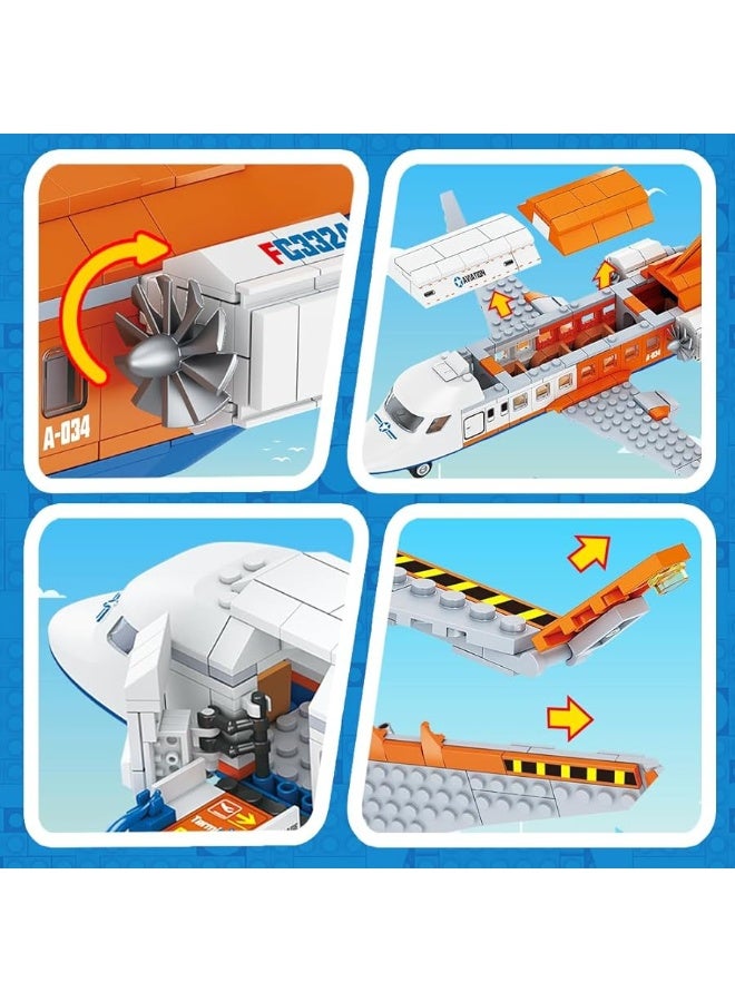 HOGOKIDS City Passenger Airplane Building Set - 697 PCS STEM 3 in 1 Airport Passenger Plane Building Block Toy with Baggage Truck Radar Tower Shuttle Bus for Boys Girls Kids Adults 6 7 8 9+ Years Old