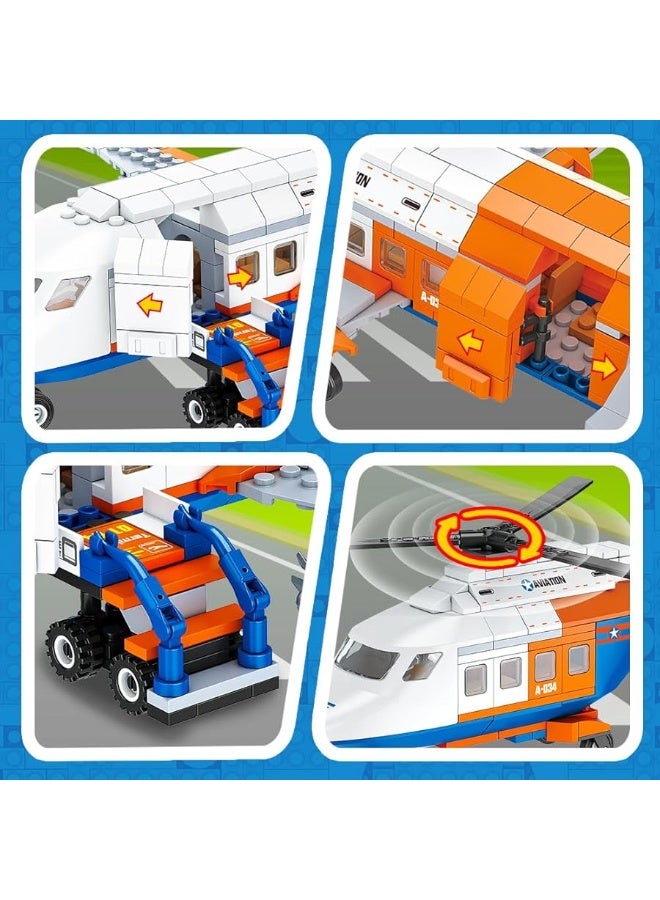 HOGOKIDS City Passenger Airplane Building Set - 697 PCS STEM 3 in 1 Airport Passenger Plane Building Block Toy with Baggage Truck Radar Tower Shuttle Bus for Boys Girls Kids Adults 6 7 8 9+ Years Old
