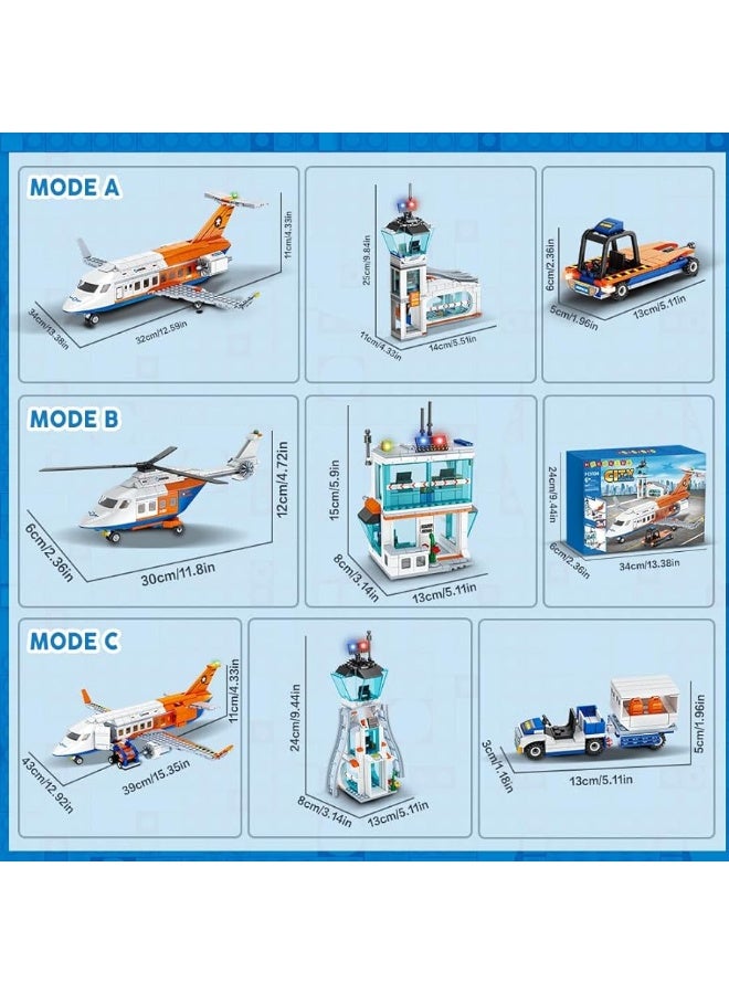 HOGOKIDS City Passenger Airplane Building Set - 697 PCS STEM 3 in 1 Airport Passenger Plane Building Block Toy with Baggage Truck Radar Tower Shuttle Bus for Boys Girls Kids Adults 6 7 8 9+ Years Old