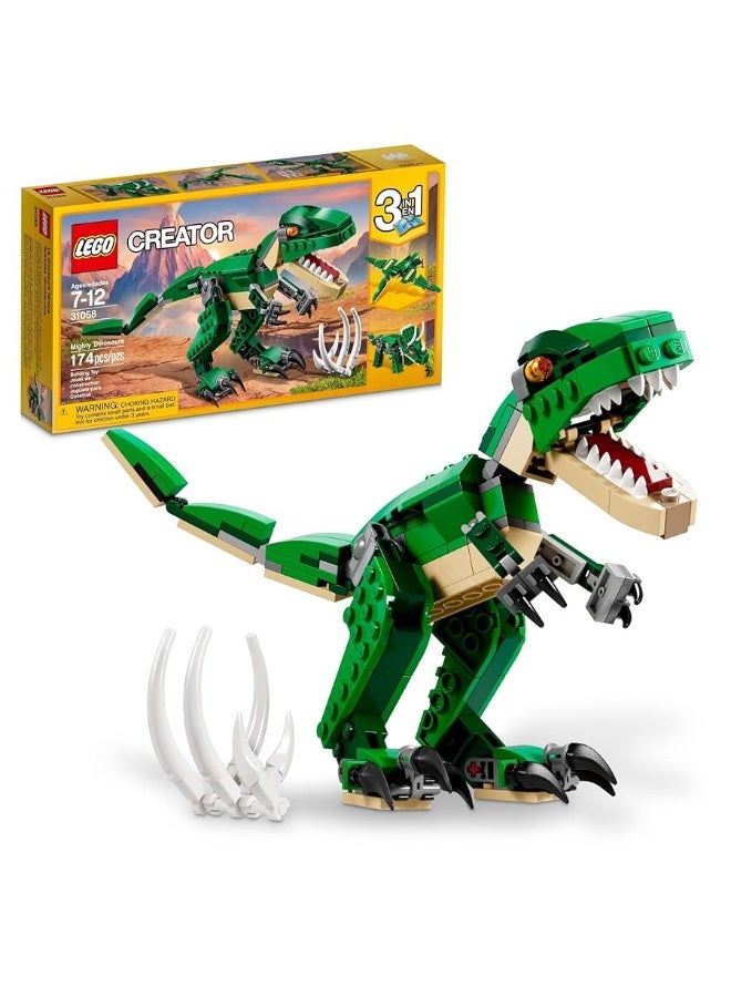 LEGO Creator 3 in 1 Mighty Dinosaur Toy, Transforms from T. rex to Triceratops to Pterodactyl Dinosaur Figures, Great Gift for 7-12 Year Old Boys & Girls, 31058