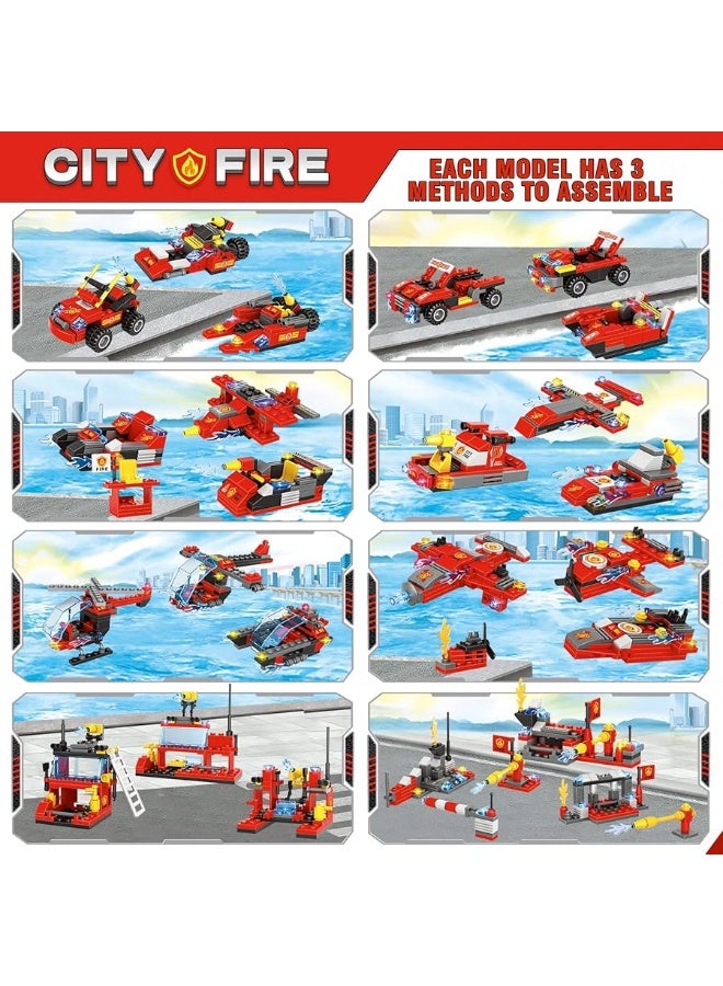 1432 Pieces City Fire Truck , Fire Rescue Helicopter , Fire Rescue Boat Building Blocks Set , 8+1 City Fire Mobile Command Center Truck , Fire Engine Gifts for Kids, Boys and Girls Ages 6-12