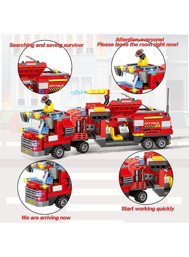 1432 Pieces City Fire Truck , Fire Rescue Helicopter , Fire Rescue Boat Building Blocks Set , 8+1 City Fire Mobile Command Center Truck , Fire Engine Gifts for Kids, Boys and Girls Ages 6-12