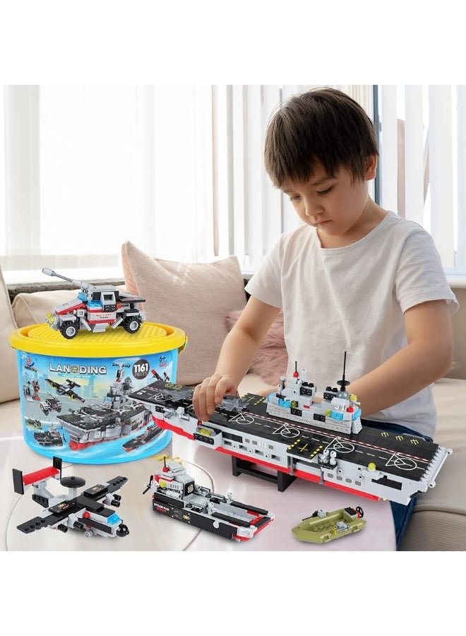 1161 Pieces Aircraft Carrier Building Kit, Military Warship Battleship Building Blocks Sets with Patrol Boat, Fighter Plane, Creative Roleplay Ship Building Toys for Kids Boys Girls 6-12 Years