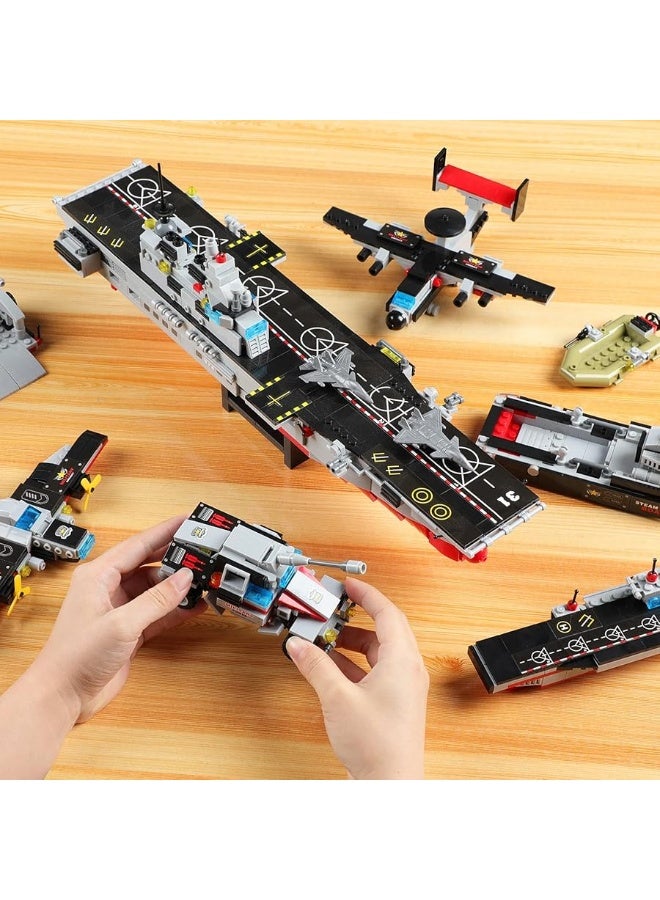 1161 Pieces Aircraft Carrier Building Kit, Military Warship Battleship Building Blocks Sets with Patrol Boat, Fighter Plane, Creative Roleplay Ship Building Toys for Kids Boys Girls 6-12 Years