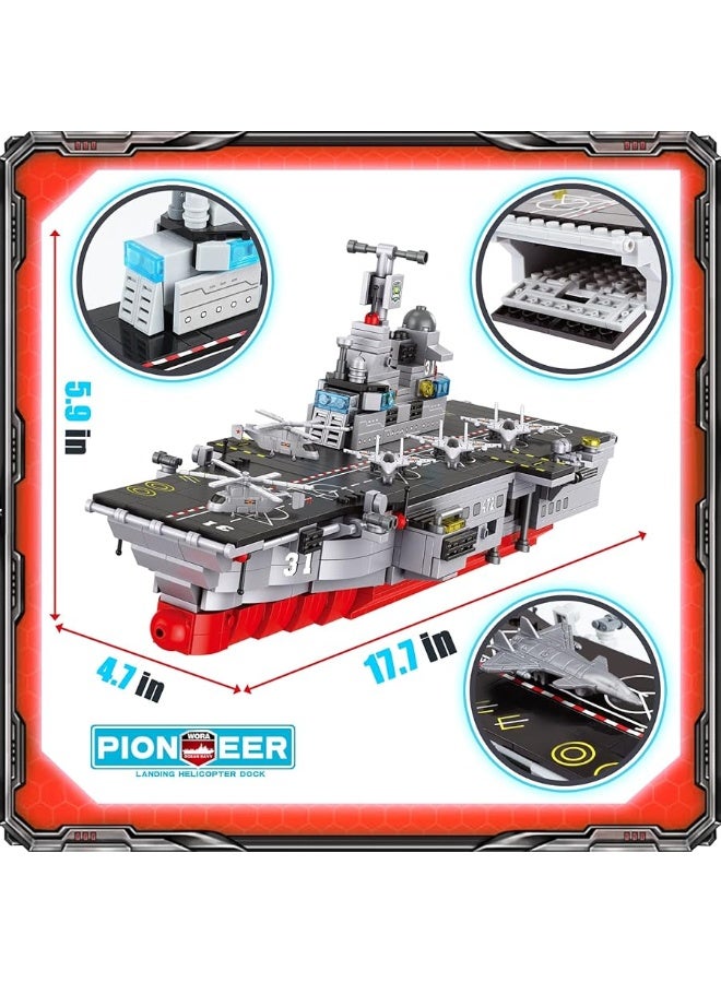 1161 Pieces Aircraft Carrier Building Kit, Military Warship Battleship Building Blocks Sets with Patrol Boat, Fighter Plane, Creative Roleplay Ship Building Toys for Kids Boys Girls 6-12 Years