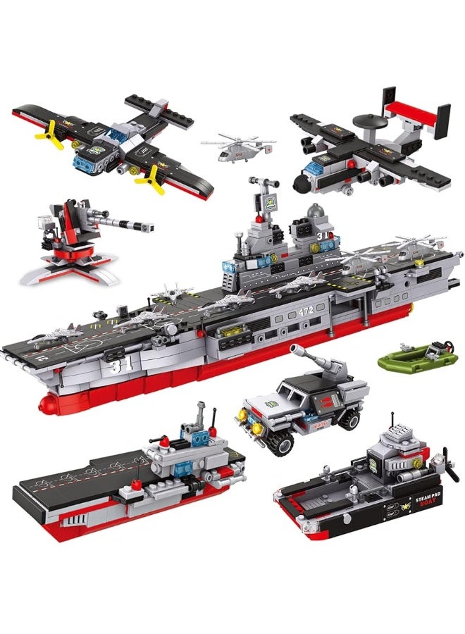 1161 Pieces Aircraft Carrier Building Kit, Military Warship Battleship Building Blocks Sets with Patrol Boat, Fighter Plane, Creative Roleplay Ship Building Toys for Kids Boys Girls 6-12 Years