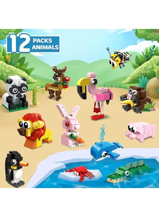 HOGOKIDS Party Favors for Kids - 12 Pack Animals Building Blocks Toy for Easter Gifts Goodie Bags Classroom Prizes Stocking Stuffers Building Set Valentines Day Birthday Gift for Boy Girl Ages 6-12+