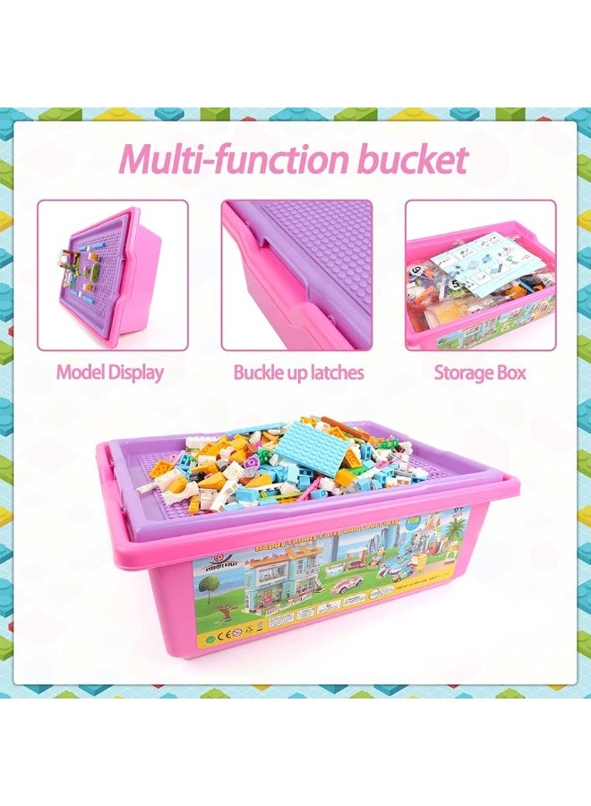 Friends House Pool Party Building Kit, Family House Swimming Pool Water Park Building Set with Storage Box, Creative Roleplay Building Blocks Toy Birthday Gifts for Kids Girls Aged 6-12 (1736 Pieces)