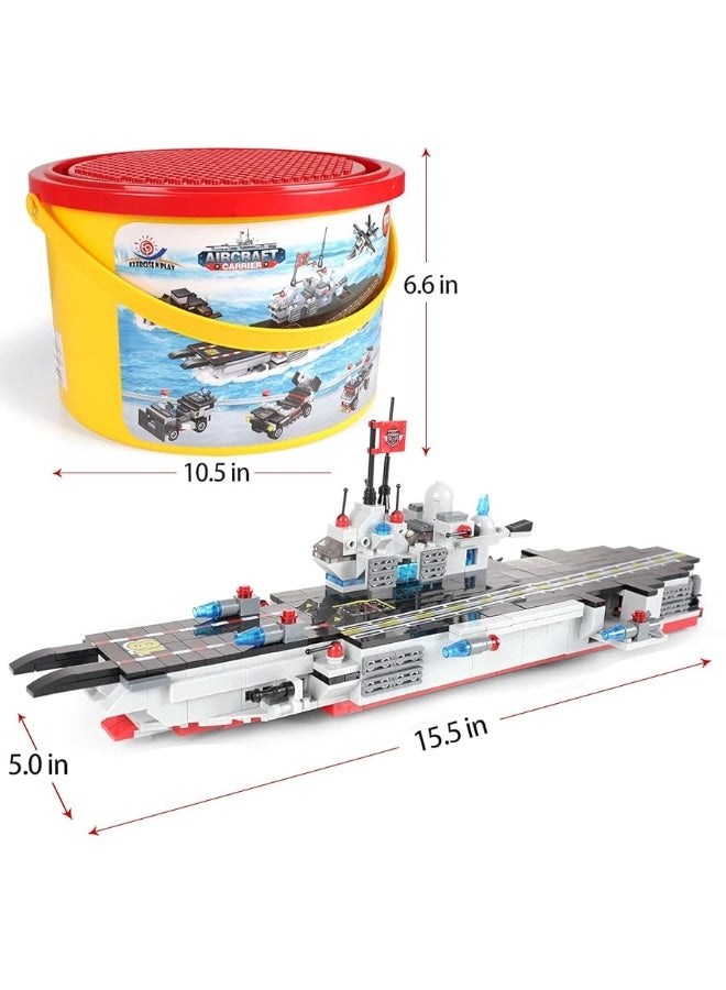 1630 PCS Aircraft Carrier Building Blocks Set, Exercise N Play Military Battleship Model Building Toy W/Army Car, Airplane, Warship, Helicopter & Boat, STEM Building Toys for Boys Girls Age 6+