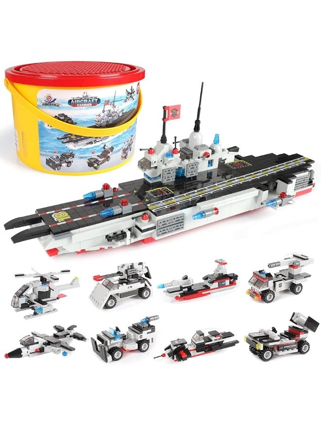 1630 PCS Aircraft Carrier Building Blocks Set, Exercise N Play Military Battleship Model Building Toy W/Army Car, Airplane, Warship, Helicopter & Boat, STEM Building Toys for Boys Girls Age 6+