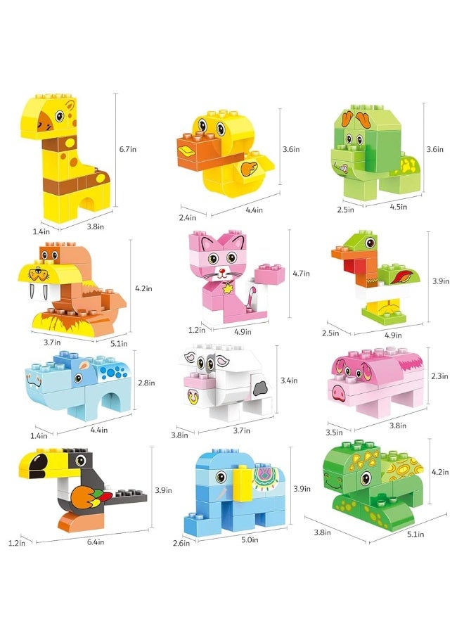 Building Blocks Set for Toddlers Creative Large Building Bricks Toy Animals Building Kit with Storage Box Preschool Learning Educational Toys for Kids Boys Girls Gifts for 3 Years Old 122 Pieces