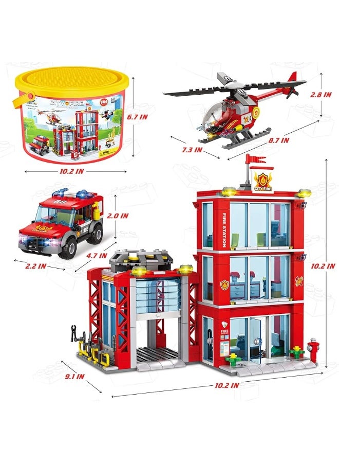 City Fire Station Building Blocks Set with Fire Truck, Fire Rescue Helicopter,Drone & Fire Engine Toys,Fire Command Center Playset, Firefighters Roleplay Toy Gifts for Kids Boys Girls Ages 6+(744PCS)