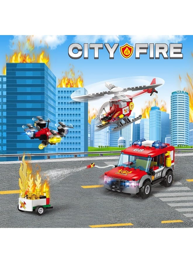 City Fire Station Building Blocks Set with Fire Truck, Fire Rescue Helicopter,Drone & Fire Engine Toys,Fire Command Center Playset, Firefighters Roleplay Toy Gifts for Kids Boys Girls Ages 6+(744PCS)