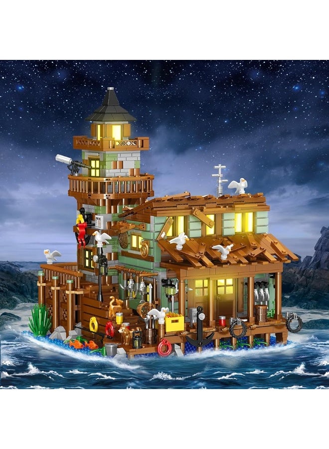 Fishing Village Store House Building Set with LED Light, 1881 PCS Wood Cabin Mini Building Block, STEM Architecture Toys Kit, Birthday Gift for Adults Ages 8-12+ Yearsï¼ˆNot Compatible with Set ï¼‰
