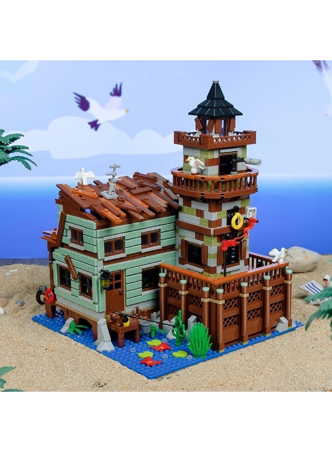 Fishing Village Store House Building Set with LED Light, 1881 PCS Wood Cabin Mini Building Block, STEM Architecture Toys Kit, Birthday Gift for Adults Ages 8-12+ Yearsï¼ˆNot Compatible with Set ï¼‰