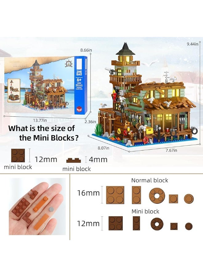 Fishing Village Store House Building Set with LED Light, 1881 PCS Wood Cabin Mini Building Block, STEM Architecture Toys Kit, Birthday Gift for Adults Ages 8-12+ Yearsï¼ˆNot Compatible with Set ï¼‰