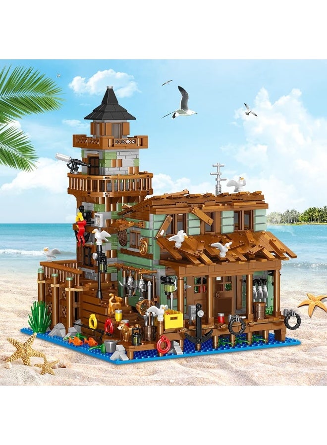 Fishing Village Store House Building Set with LED Light, 1881 PCS Wood Cabin Mini Building Block, STEM Architecture Toys Kit, Birthday Gift for Adults Ages 8-12+ Yearsï¼ˆNot Compatible with Set ï¼‰