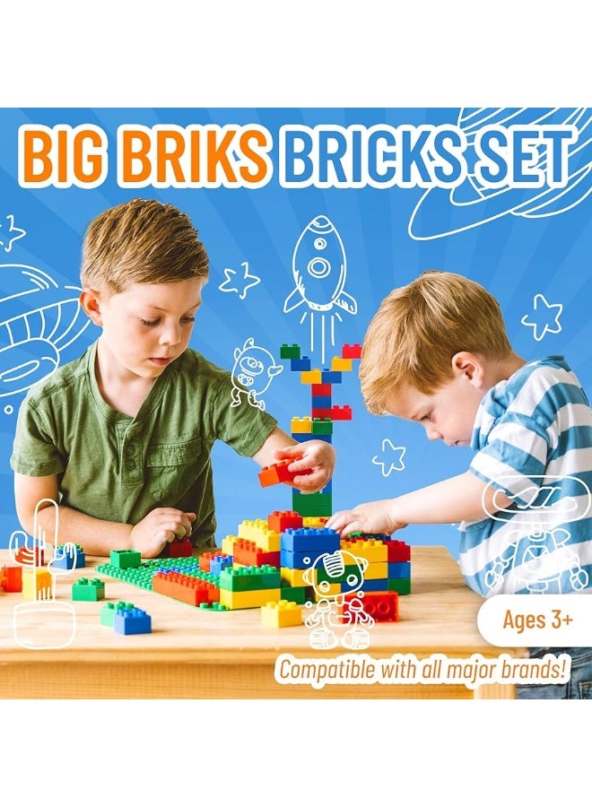 Strictly Briks Toy Large Building Blocks for Kids and Toddlers, Big Bricks Set for Ages 3 and Up, 100% Compatible with All Major Brands, Blue, Green, Red, and Yellow, 108 Pieces