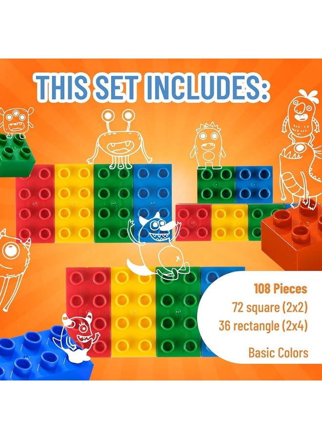 Strictly Briks Toy Large Building Blocks for Kids and Toddlers, Big Bricks Set for Ages 3 and Up, 100% Compatible with All Major Brands, Blue, Green, Red, and Yellow, 108 Pieces