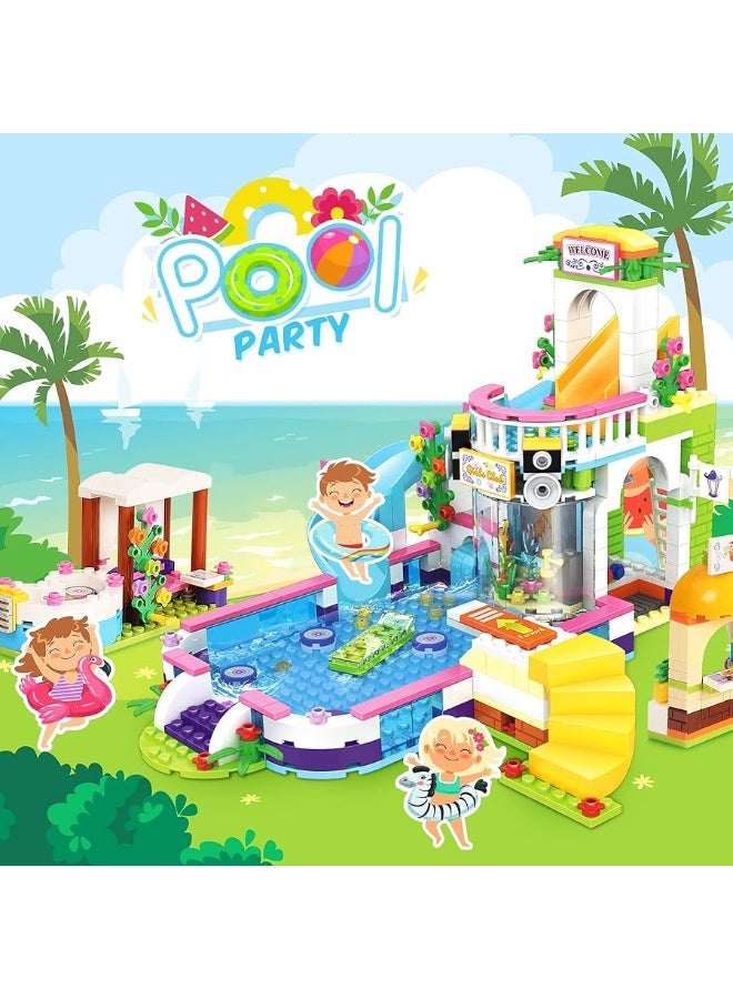 EP EXERCISE N PLAY Friends House Swimming Pool Water Park Building Kit with Storage Box, Creative Roleplay Building Blocks Toy Birthday Gifts for Kids Girls Aged 6-12 (1736 Pieces)