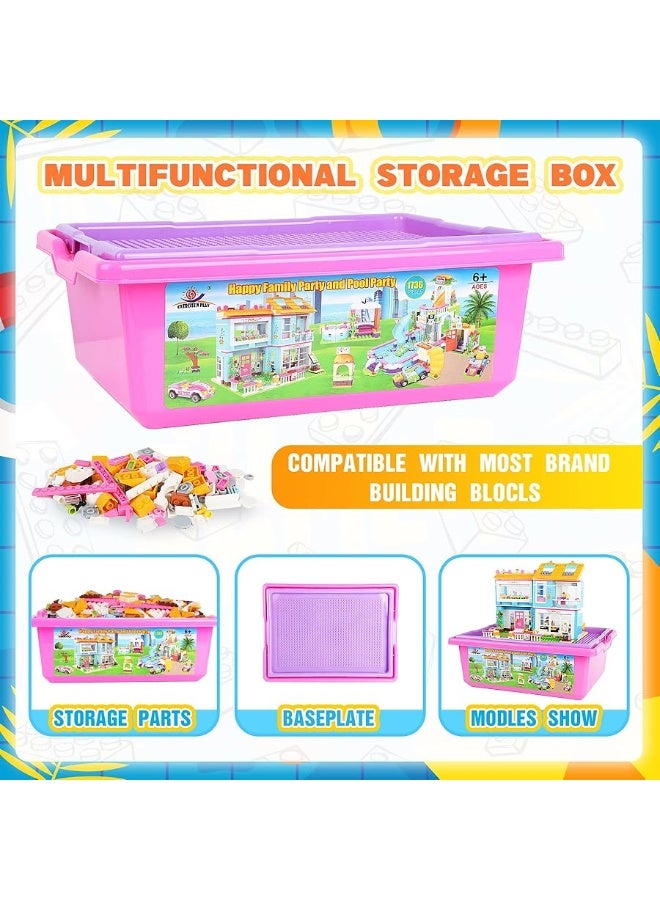 EP EXERCISE N PLAY Friends House Swimming Pool Water Park Building Kit with Storage Box, Creative Roleplay Building Blocks Toy Birthday Gifts for Kids Girls Aged 6-12 (1736 Pieces)