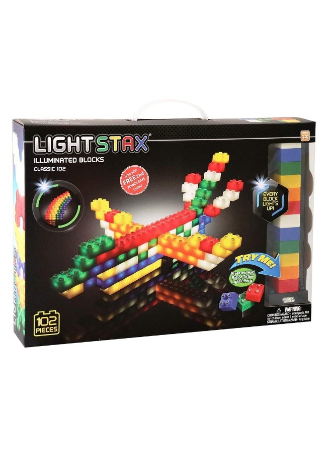 Light Stax Classic Light up Building Bricks (102 Blocks) â€“ Creative Sensory Blocks w/Free 2nd LED Power Base