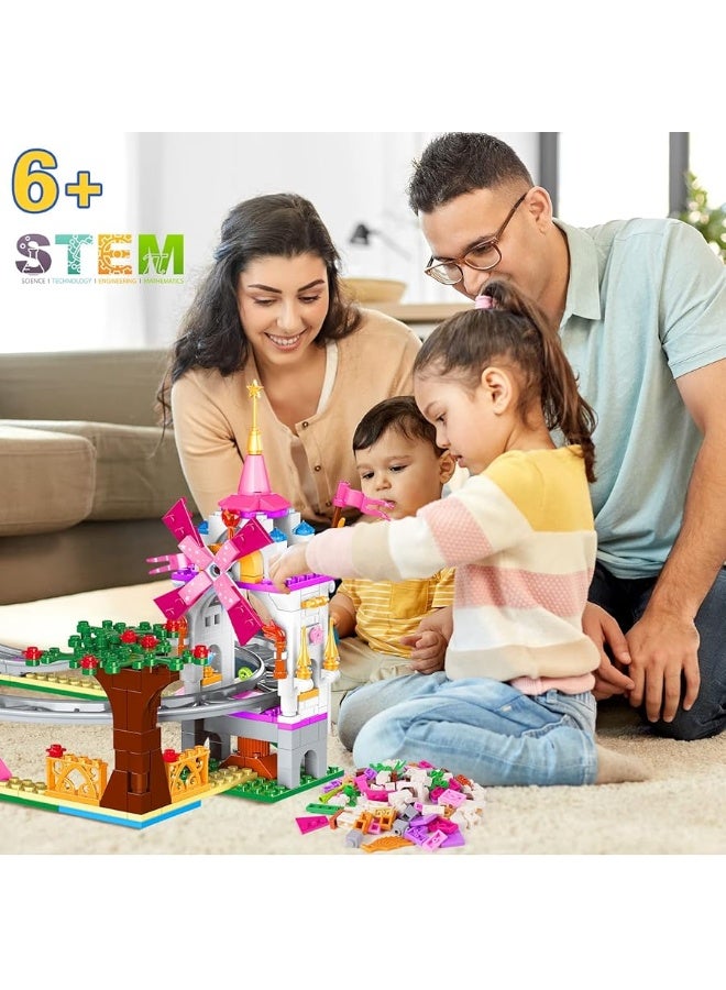 HOGOKIDS Friend Roller Coaster Building Set - 711 Pieces Girls Amusement Park Building Block Kit STEM Playground Park Pink Construction Birthday Gift Toys for Kids Girls Boys Aged 6 7 8 9 10 11