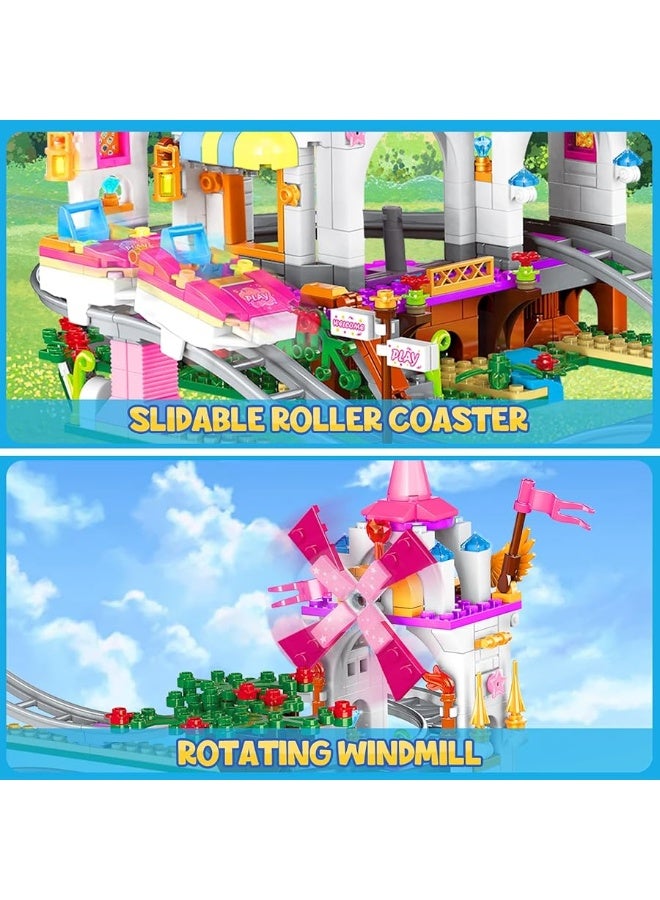 HOGOKIDS Friend Roller Coaster Building Set - 711 Pieces Girls Amusement Park Building Block Kit STEM Playground Park Pink Construction Birthday Gift Toys for Kids Girls Boys Aged 6 7 8 9 10 11