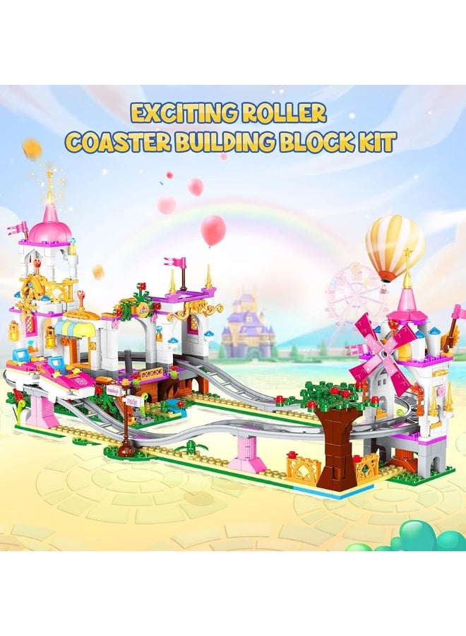 HOGOKIDS Friend Roller Coaster Building Set - 711 Pieces Girls Amusement Park Building Block Kit STEM Playground Park Pink Construction Birthday Gift Toys for Kids Girls Boys Aged 6 7 8 9 10 11