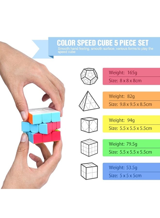 STEAM Life Speed Cube Set 5 Pack Magic Cube | Includes Speed Cubes 3x3, 2x2 Speed Cube, Pyramid Cube, Megaminx Cube Puzzle Cube Bundle for Kids & Adults