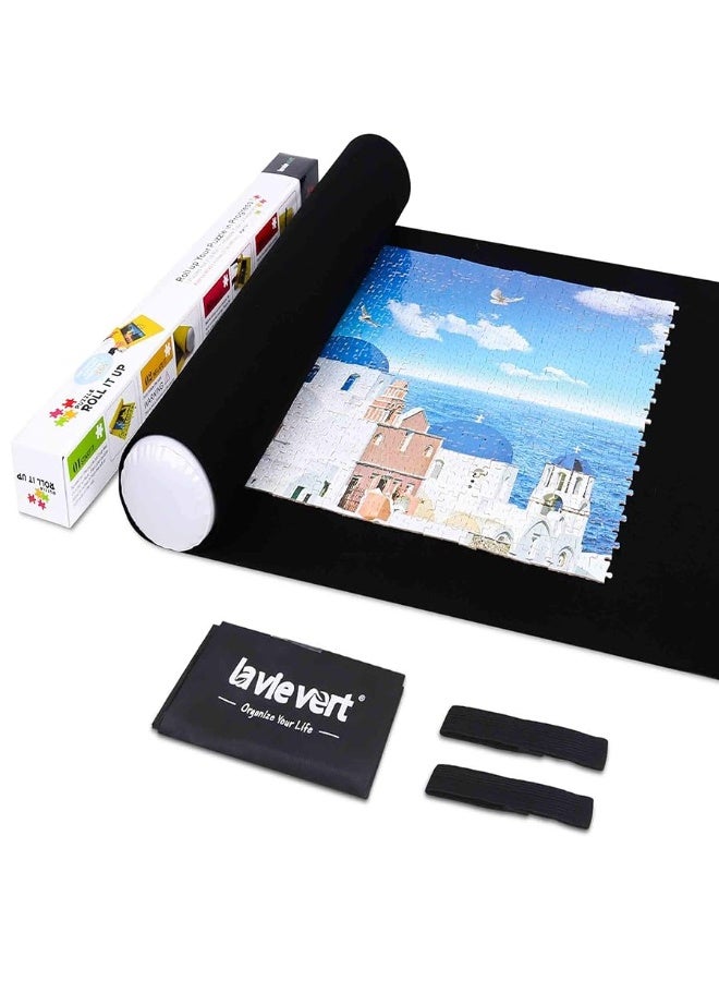 Lavievert Jigsaw Puzzle Roll Mat Puzzle Storage Saver Black Felt Mat, Long Box Package, No Folded Creases, Jigroll Up to 1,500 Pieces - Comes with A Drawstring Opening Design Bag