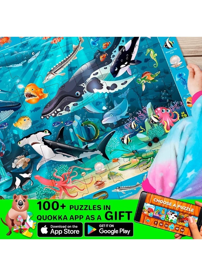 QUOKKA 60 Pieces Floor Puzzles for Kids Ages 4-6 â€“ 3 Jigsaw Kids Puzzles Ages 6-8 â€“ Search & Find Learning Game for Toddlers 3-5 Ocean Wild Animals & Dinosaurs - Gift Games for Children 8-10