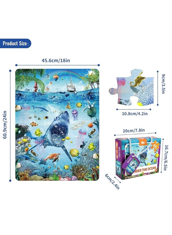 Kids Puzzle for Kids Ages 48 Ocean Floor PuzzleUnderwater Shark Pattern Design PuzzleRaising Children Recognition Promotes HandEye Coordination Glow in The Dark 46Pcs 24x18in