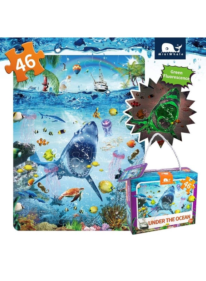 Kids Puzzle for Kids Ages 48 Ocean Floor PuzzleUnderwater Shark Pattern Design PuzzleRaising Children Recognition Promotes HandEye Coordination Glow in The Dark 46Pcs 24x18in