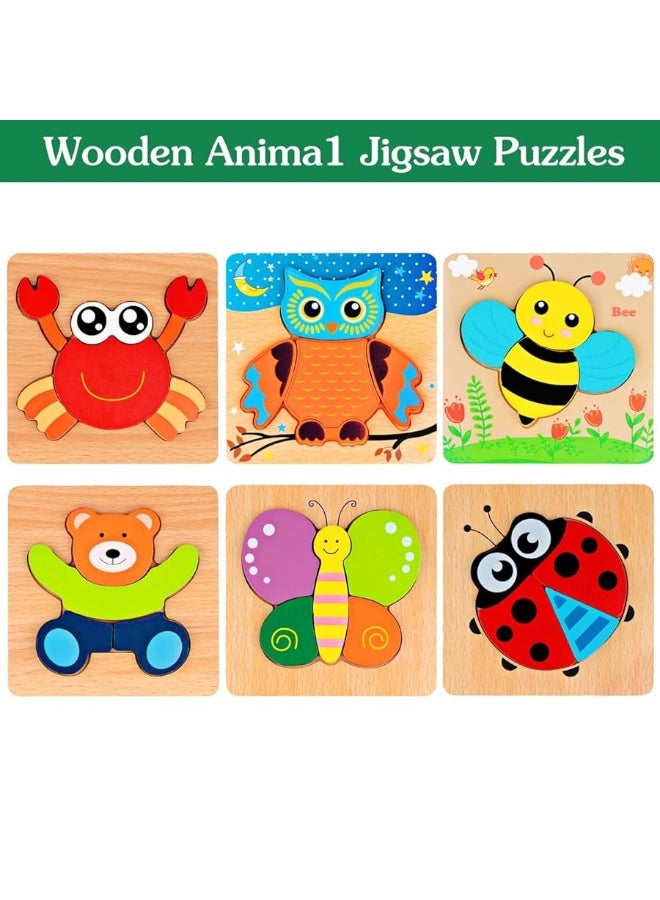 Dreampark Wooden Puzzles for Toddlers Ages 13 Montessori Toys for 1 2 3 Years Old Girls Boys Baby Kids Puzzle Learning Educational Christmas Birthday Gifts Toys 6 Pack Animal Jigsaw Puzzle