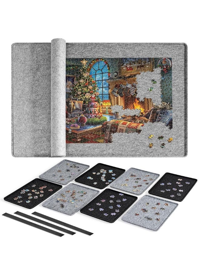 Lavievert Jigsaw Puzzle Board with Cover & 8 Sorting Trays, Portable Puzzle Mat, Lightweight Felt Puzzle Table for Adults, Large Puzzle Storage Saver Holder for Up to 1500 Pieces - Light Gray