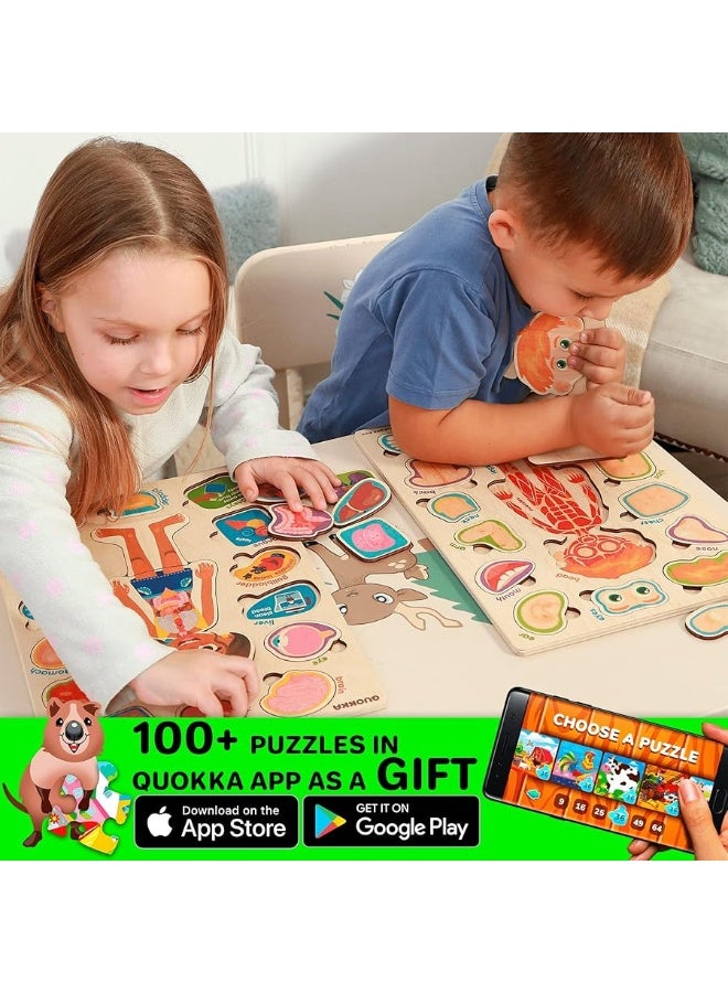 QUOKKA Wooden Puzzles for Kids Ages 4-6 â€“ Montessori Puzzles for Toddlers 3-5 â€“ Preschool Game Learning Human Body Parts Anatomy Skeleton â€“ Educational Toys for Boy & Girl