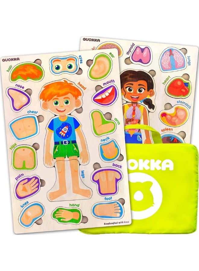 QUOKKA Wooden Puzzles for Kids Ages 4-6 â€“ Montessori Puzzles for Toddlers 3-5 â€“ Preschool Game Learning Human Body Parts Anatomy Skeleton â€“ Educational Toys for Boy & Girl