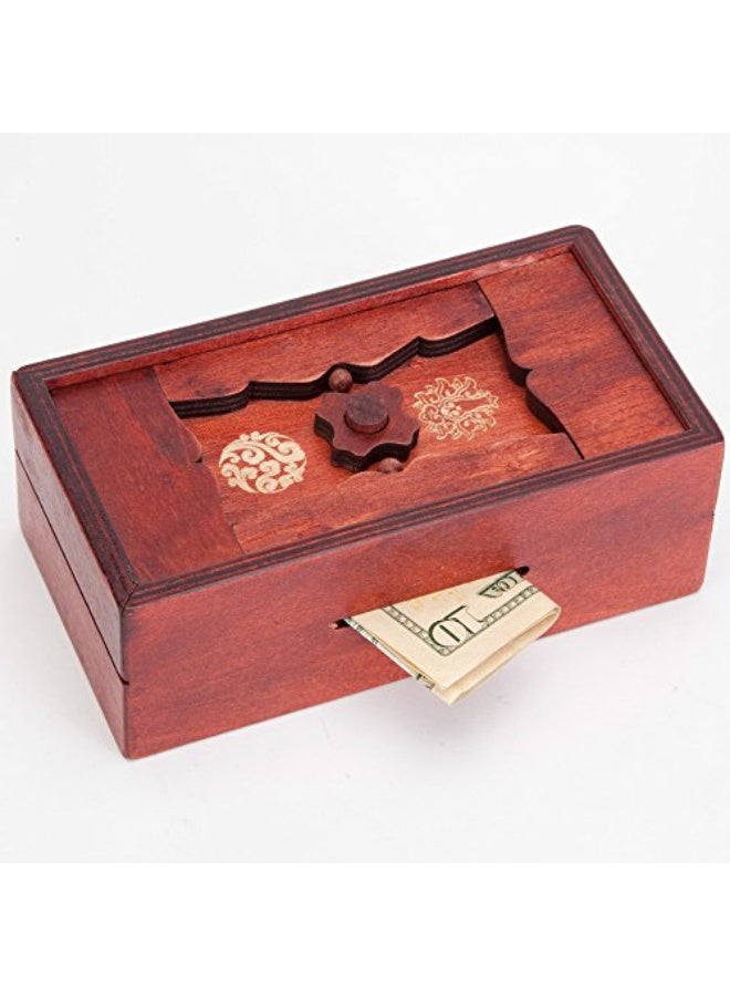 Bits and Pieces - Japanese Secret Puzzle Box - Camouflage Your Cash Money Holder - Brain Teaser - Wooden Secret Compartment Brain Game