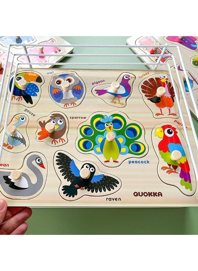 QUOKKA Wooden Puzzles for Toddlers 1-3 - 6XSET Toddler Puzzles Ages 2-4 with Rack - Learning Alphabet, Numbers and Animals Toy Puzzles for Toddlers 3-5 - Wood Games Gift for Boys and Girls