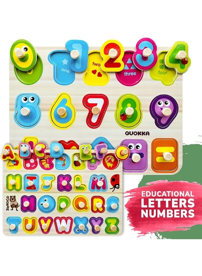 QUOKKA Wooden Puzzles for Toddlers 1-3 - 6XSET Toddler Puzzles Ages 2-4 with Rack - Learning Alphabet, Numbers and Animals Toy Puzzles for Toddlers 3-5 - Wood Games Gift for Boys and Girls