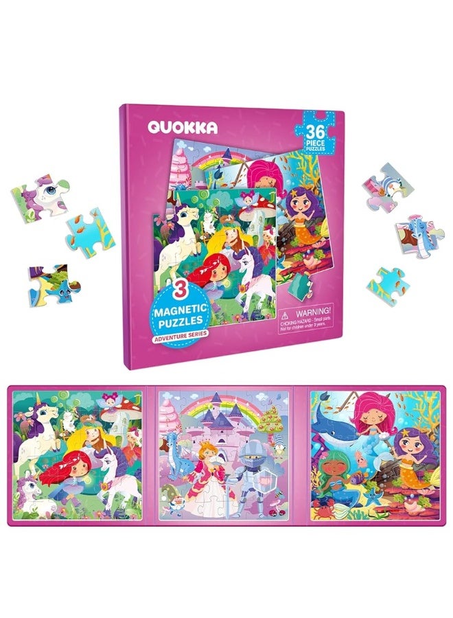 QUOKKA Magnetic Puzzles for Toddlers 3-5 - 36 Pieces Travel Puzzles Games for Kids Ages 2-4 by QUOKKA - Princess Unicorn Car Activities Toy for Girls 4-8 yo - Learning Magnet Gift for Road Trip