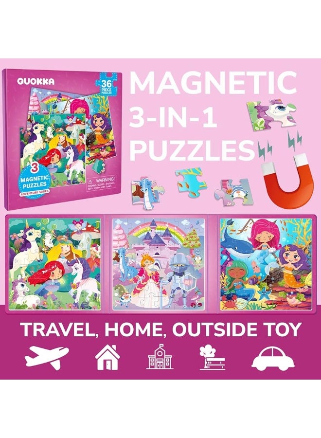 QUOKKA Magnetic Puzzles for Toddlers 3-5 - 36 Pieces Travel Puzzles Games for Kids Ages 2-4 by QUOKKA - Princess Unicorn Car Activities Toy for Girls 4-8 yo - Learning Magnet Gift for Road Trip