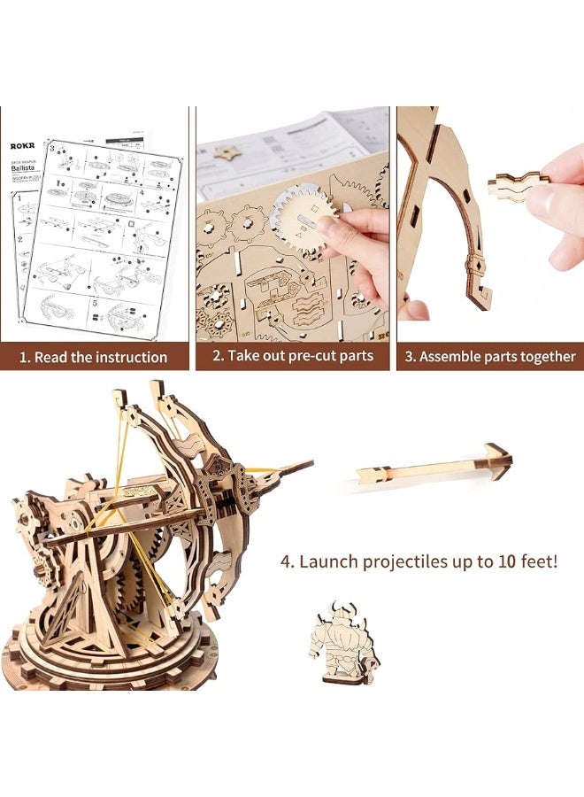 ROKR 3D Wooden Puzzles for Adults, DIY Wooden Ballista Launcher Toys Building Model Kits STEM Projects Toys for Boys/Girls