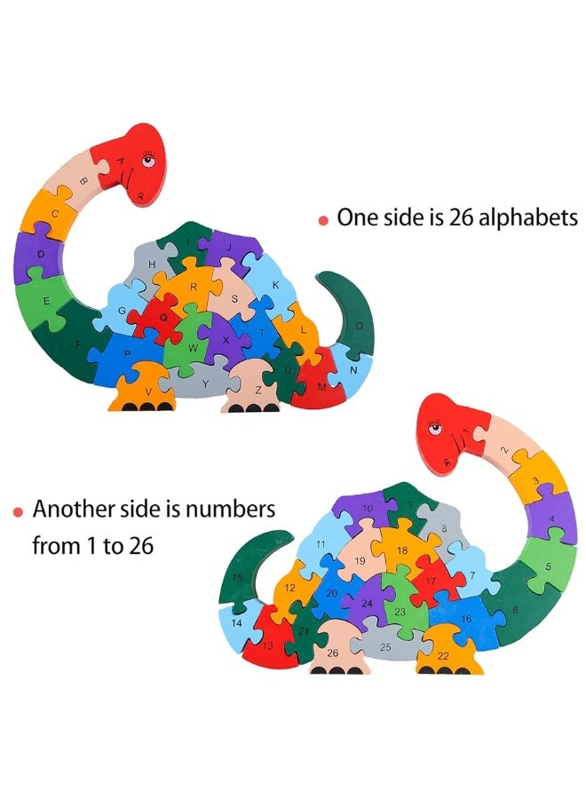 LovesTown 2 PCS Wooden Animal Puzzles, Alphabet Building Blocks for Kids, Preschool Letters and Numbers Puzzles, ABC Animal Puzzle for Toddlers