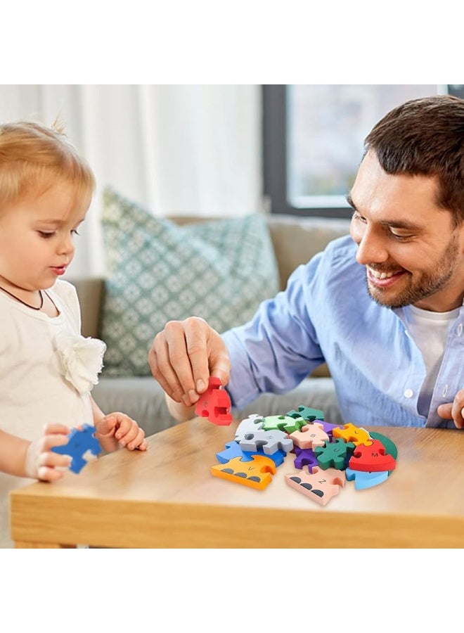 LovesTown 2 PCS Wooden Animal Puzzles, Alphabet Building Blocks for Kids, Preschool Letters and Numbers Puzzles, ABC Animal Puzzle for Toddlers