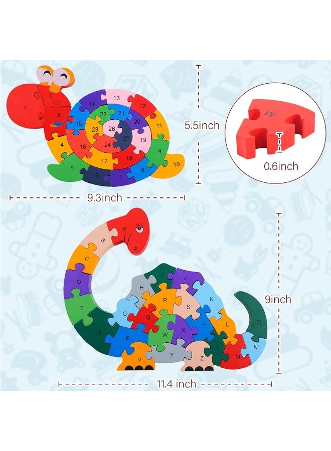 LovesTown 2 PCS Wooden Animal Puzzles, Alphabet Building Blocks for Kids, Preschool Letters and Numbers Puzzles, ABC Animal Puzzle for Toddlers