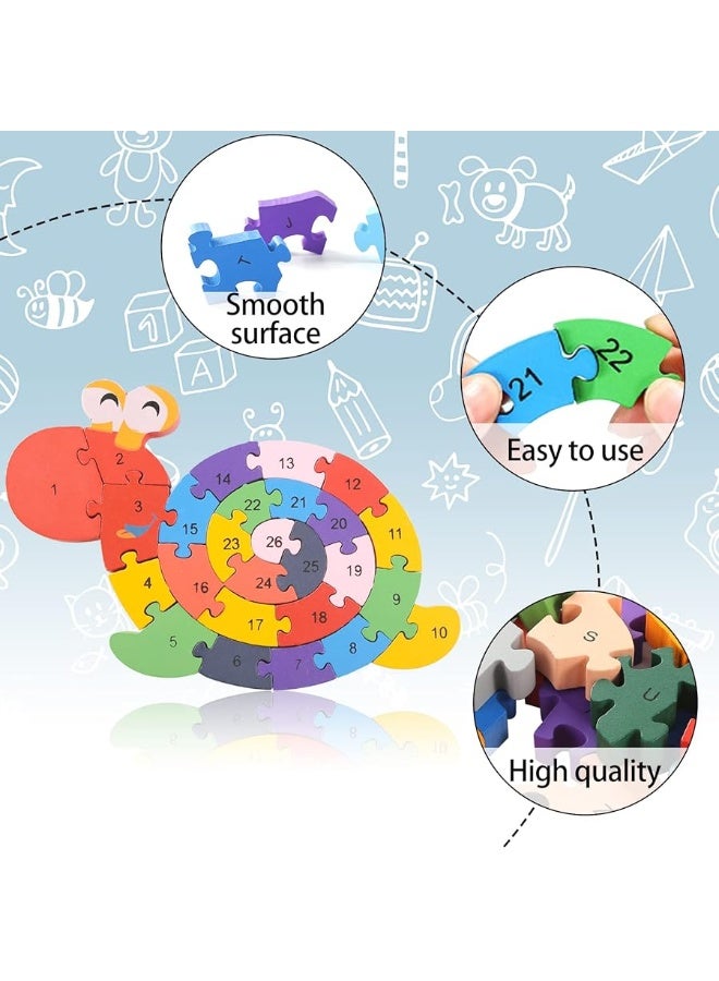 LovesTown 2 PCS Wooden Animal Puzzles, Alphabet Building Blocks for Kids, Preschool Letters and Numbers Puzzles, ABC Animal Puzzle for Toddlers